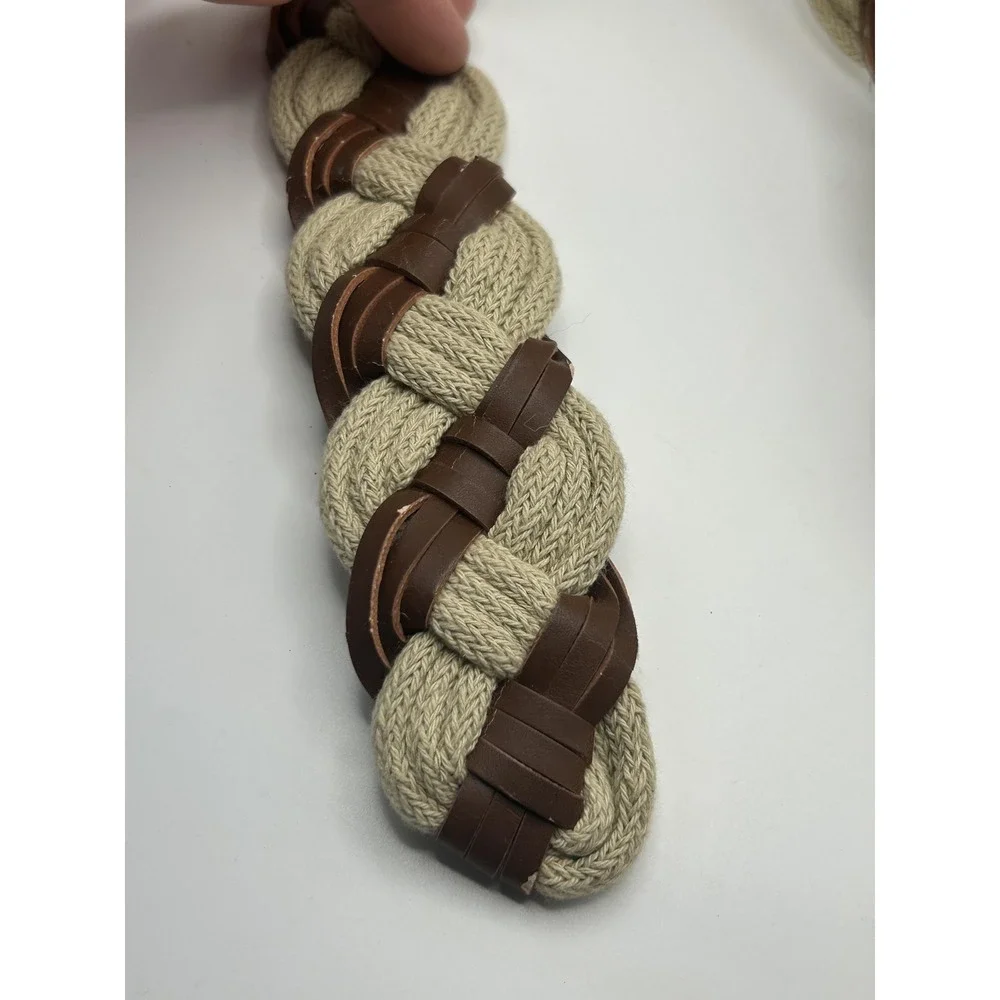 Banana Republic Braided Woven Belt Mens Small Beige Cotton Leather Brown‎ Casual
